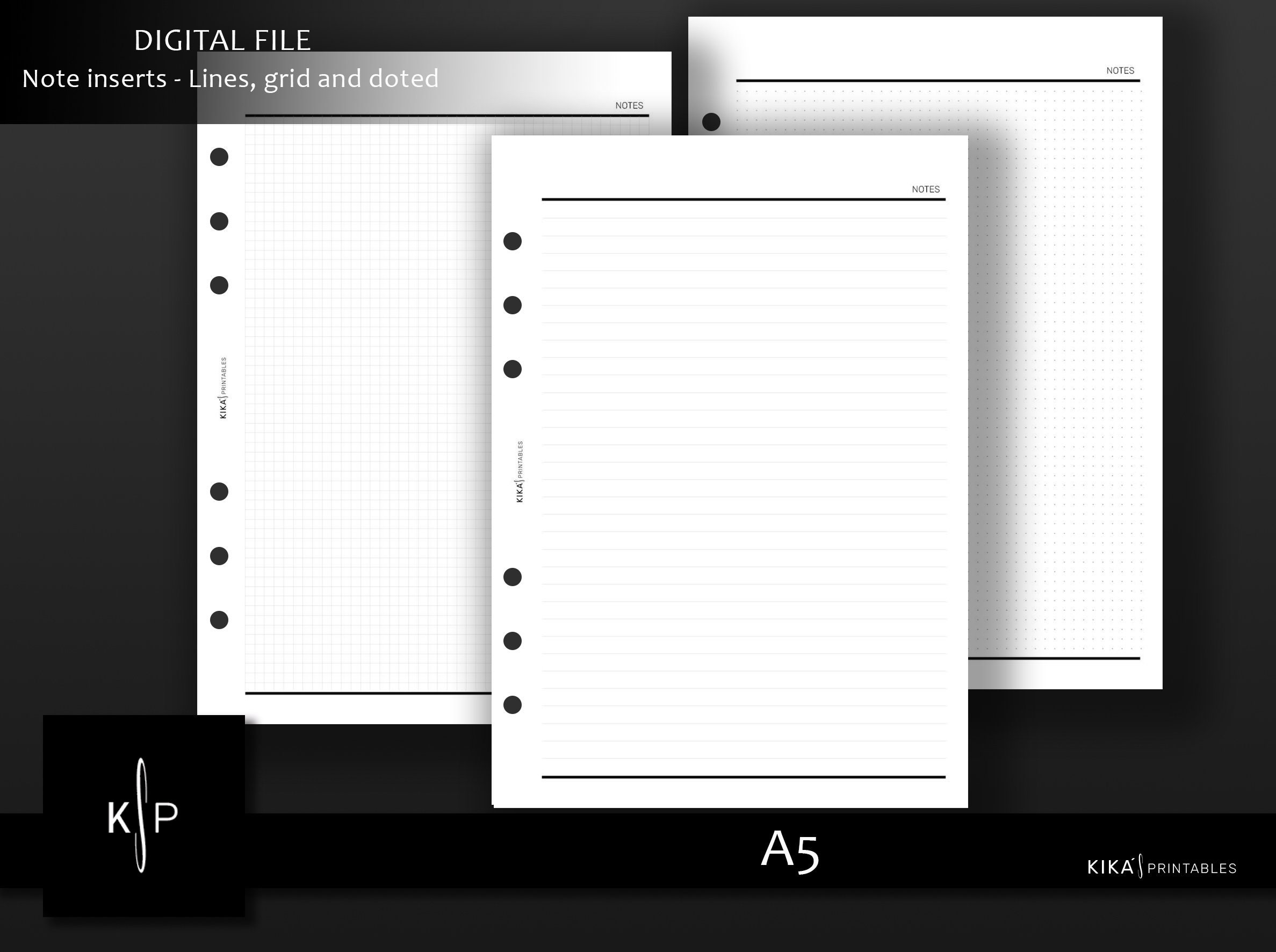 A5 Minimalist Notes Planner Inserts – Lined, Grid, Dotted (digital ...