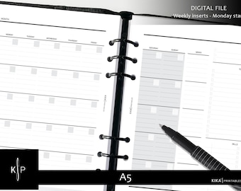 A5 Monthly on 2 pages planner inserts undated  - Minimal monthly inserts| Printable Planner insert, A5 Agenda - Instant Download