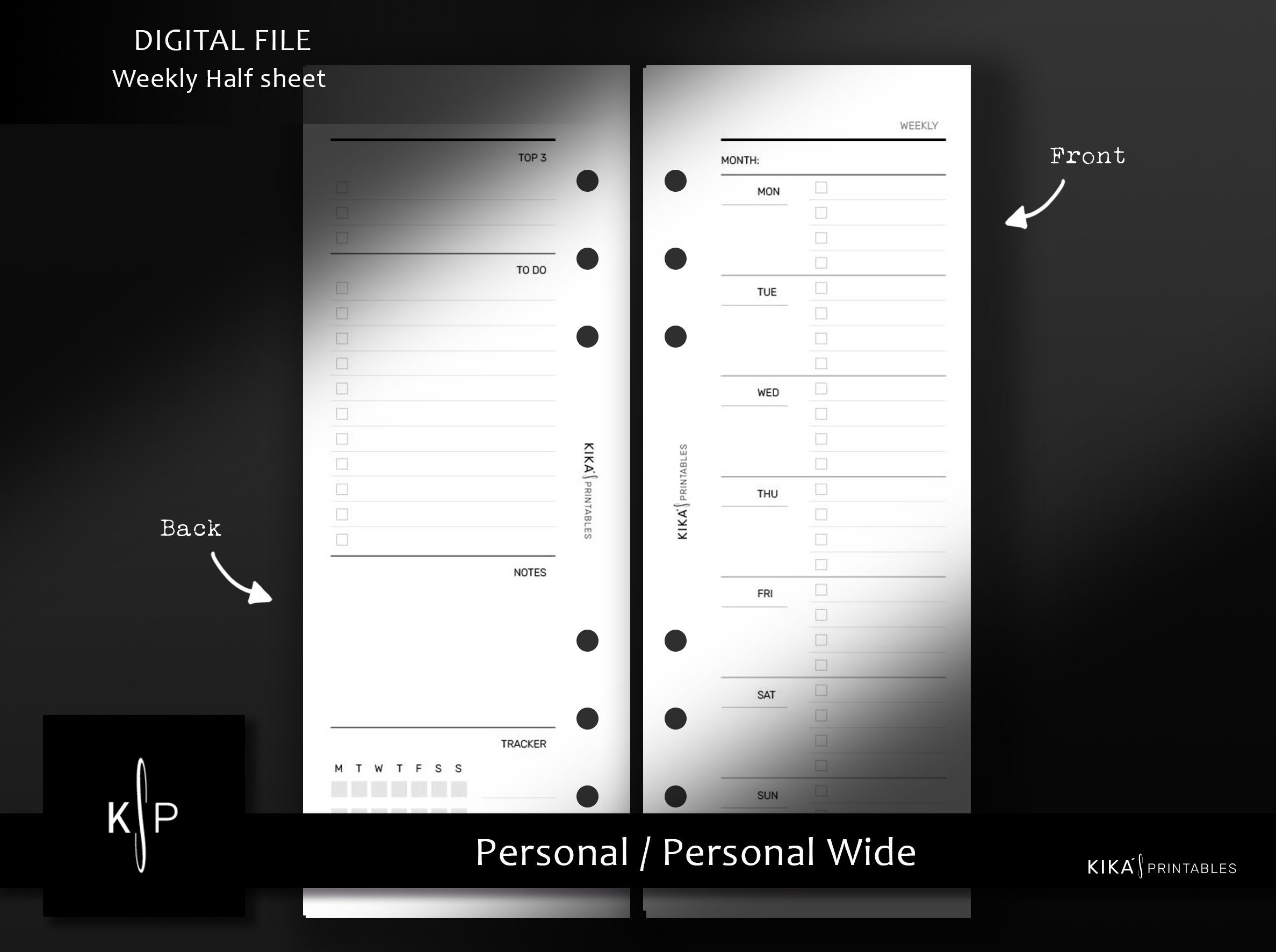 Printable Half Sheet Weekly Planner Insert - Personal / Personal Wide ...