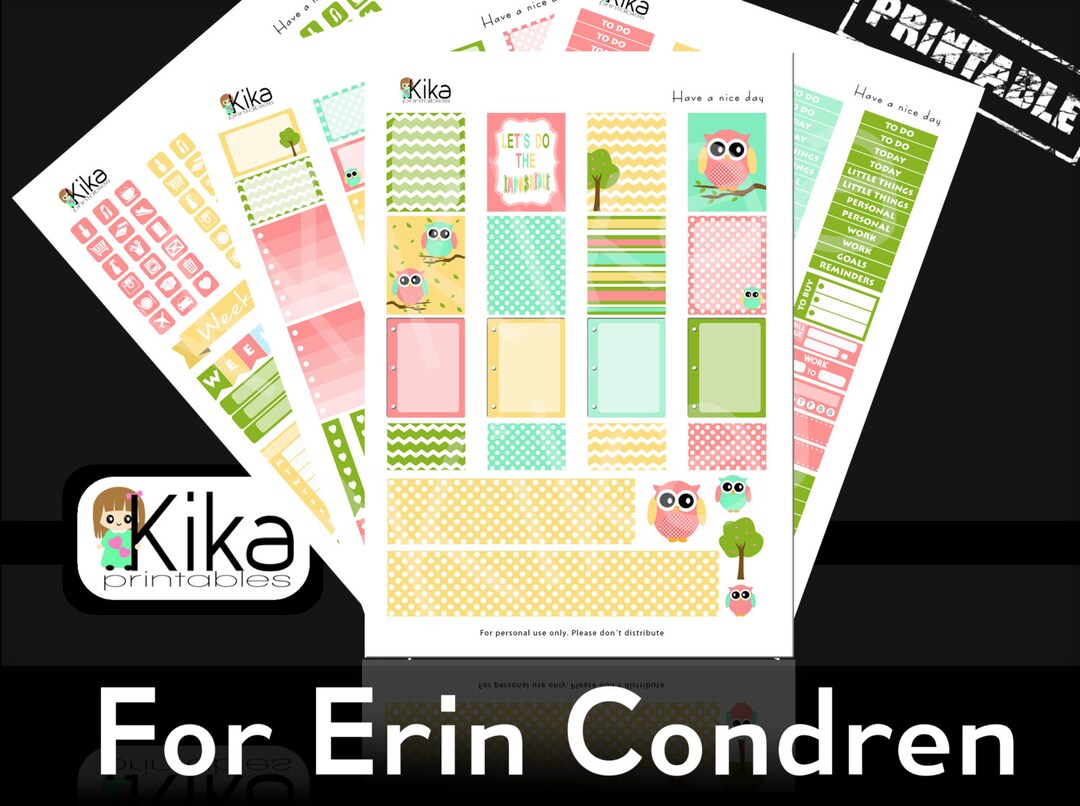 Owls Weekly Sticker Kit PRINTABLE | Erin Condren Planner Stickers ...