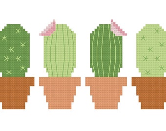 Mini Cactus: cute mini cross stitch pattern printable PDF potted cactus succulent plant instant download with DMC colors