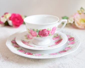 Tea cup and saucer with dessert plate -  floral tea - tea cup trio - Rosenthal Classic Rose  Germany tea set trio german porcelain tea cup