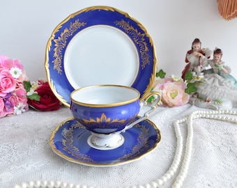 ensemble de tasses à thé florales allemandes Schierholz trio de tasses à thé en porcelaine allemande vintage se
