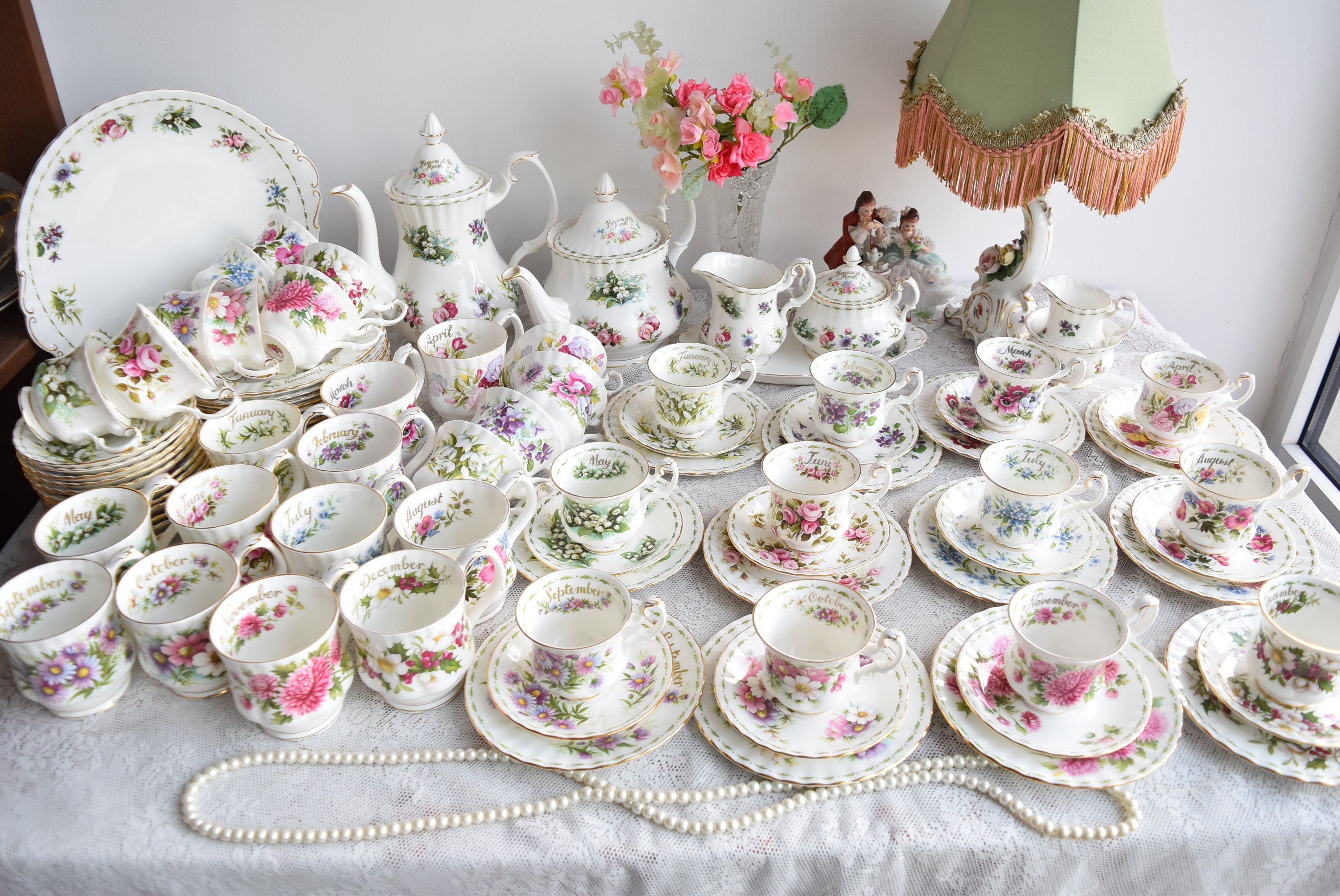 RESERVED Flower of the Month Royal Albert England Vintage Tea Set ...