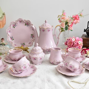 Vintage tea set vintage porcelain Slav porcelain pink tea cup set HCH tea cups rose porcelain vintage tea set vintage teacup saucer