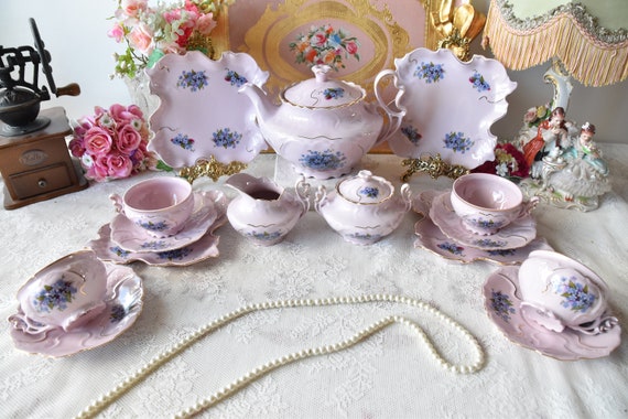 Vintage Tea Set With Roses, Porcelain Tea Set With Tea Pot, Floral