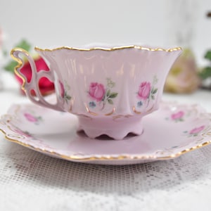 Vintage tea cup set floral porcelain Slav porcelain pink tea cup set HCH tea cups rose porcelain vintage tea set vintage cup and saucer