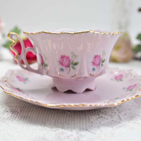 Vintage tea cup set floral porcelain Slav porcelain pink tea cup set no stamp tea cups rose porcelain vintage tea set vintage cup and saucer