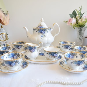 Conjunto de chá Royal Albert conjunto de chá floral vintage Royal Albert Moonlight Rose Inglaterra conjunto de xícaras Avon porcelana inglesa osso china
