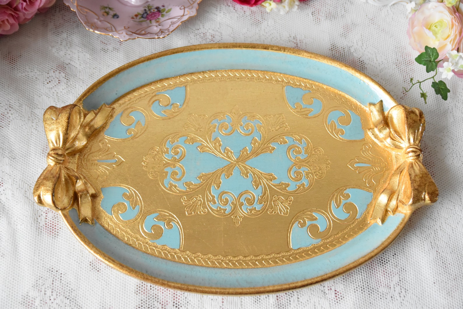 Handmade Italian wooden tray oval