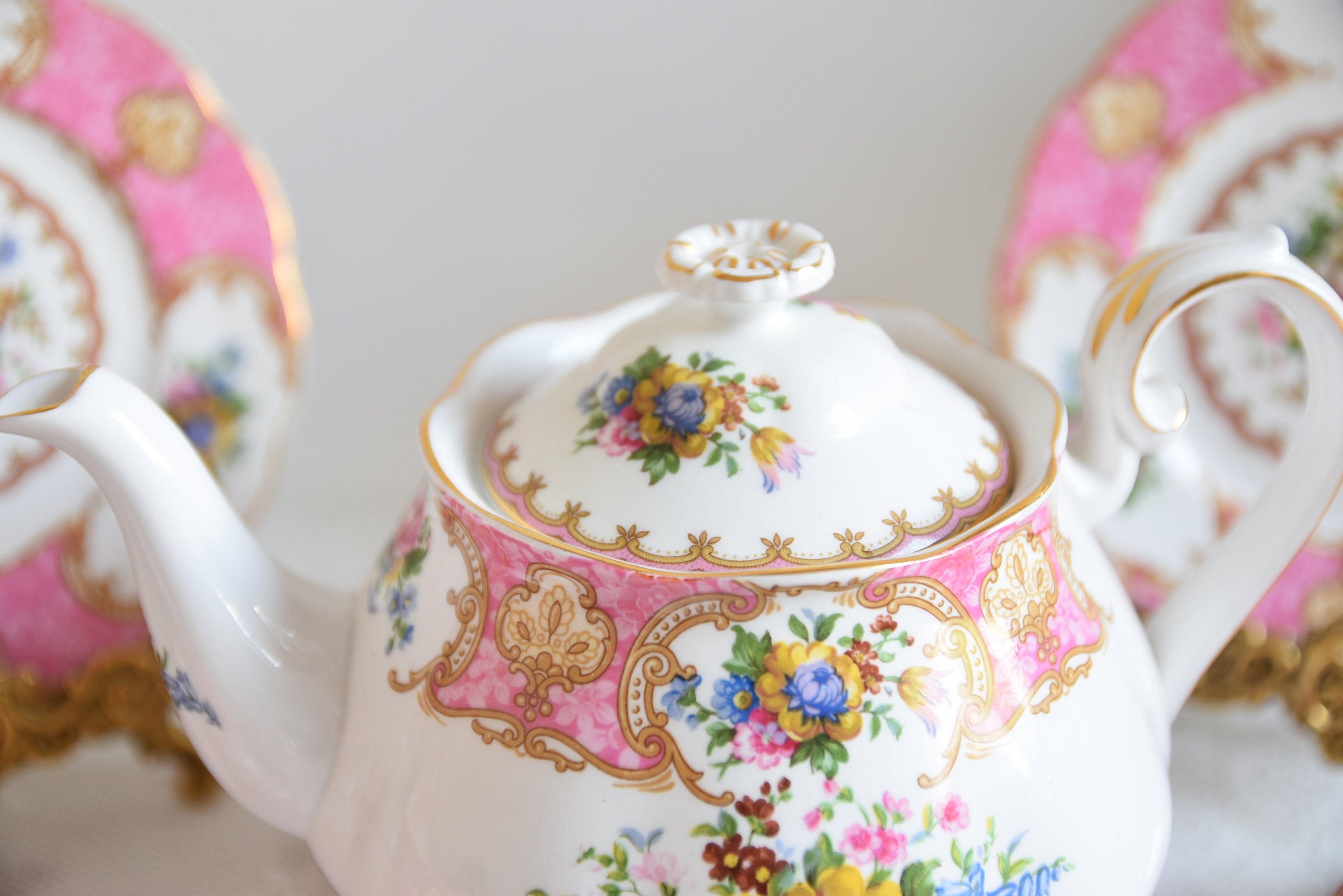 Royal Albert Lady Carlyle Tea Set, Pink Floral Vintage English