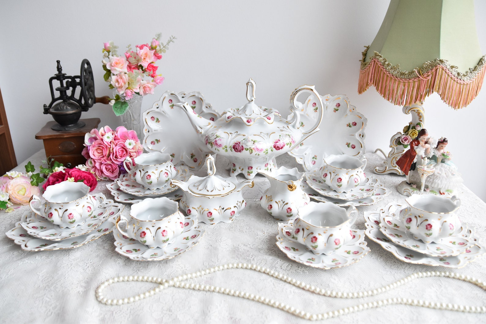 Vintage Tea Set With Roses Porcelain Tea Set With Tea Pot Etsy