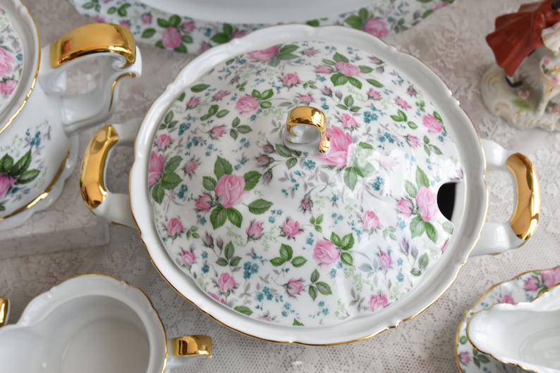Vintage Dinner Set with flowers Porcelain Dinner Set with Tea Etsy