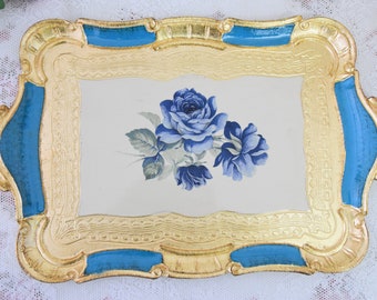 Decorative trays: Italian serving tray with handles and hand painted floral decorations