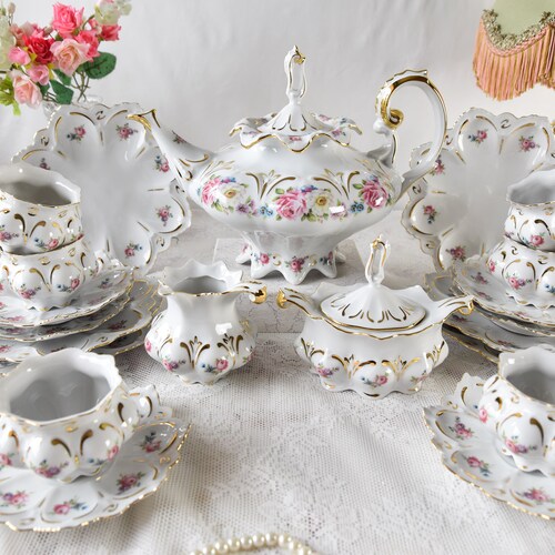 Vintage Tea Set With Roses Porcelain Tea Set With Tea Pot Etsy