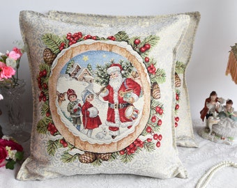 Christmas Tapestry pillow with Santa Claus Inactive