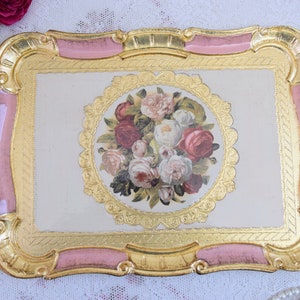 Handmade Italian wooden tray pink rectangular shape