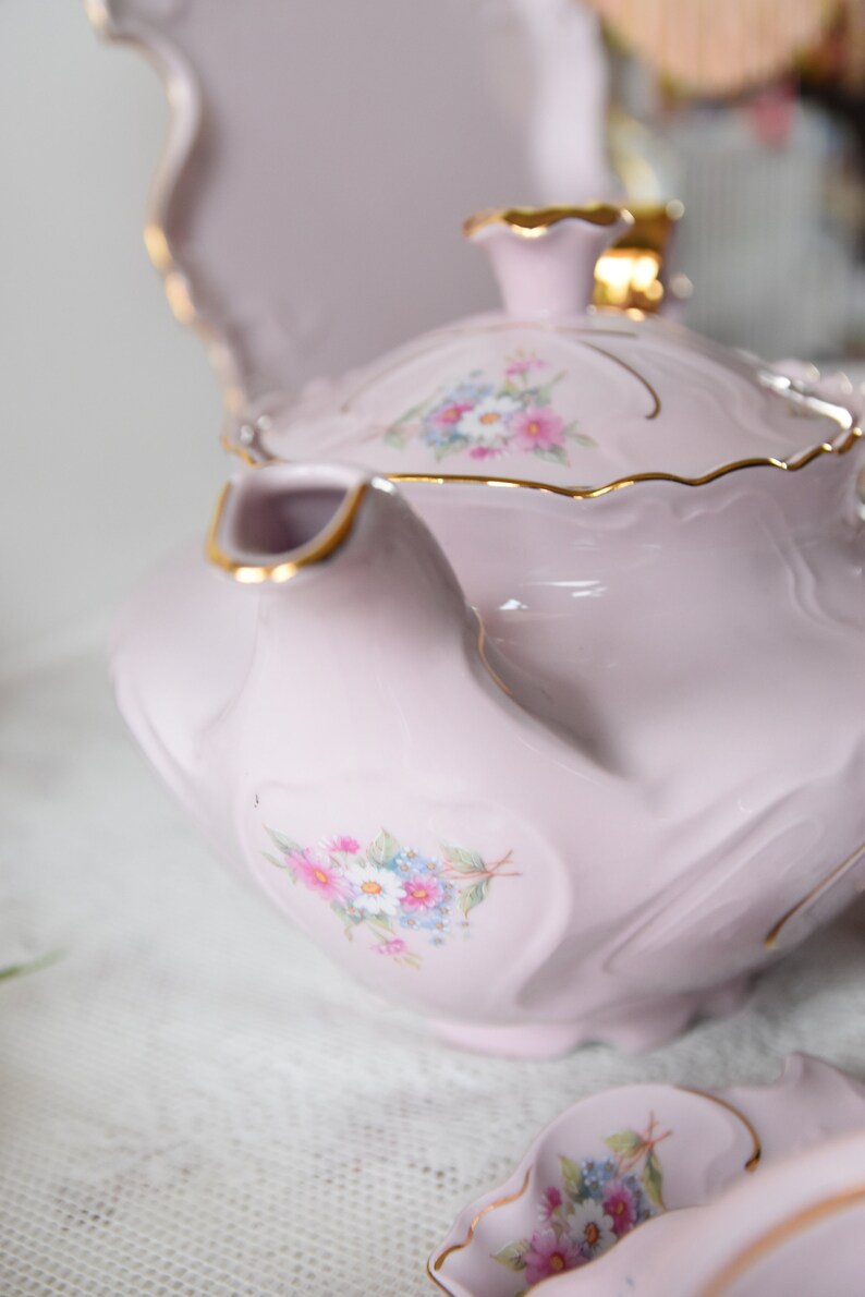 Vintage Pink China Tea Set Pink Porcelain Tea Set With Tea Etsy