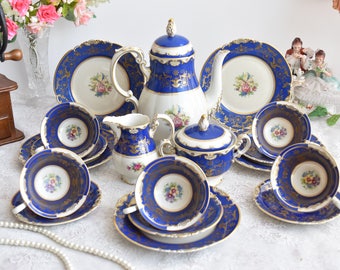 Juego de tazas de té de porcelana blanca y azul Retro china con