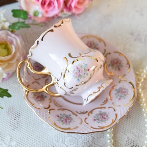 Vintage teacup and saucer pink porcelain by VV image 2