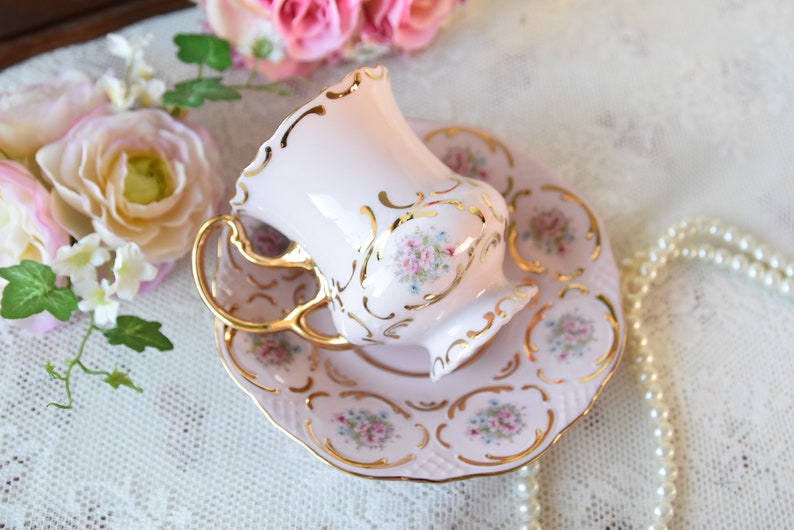 Vintage teacup and saucer pink porcelain by VV image 2