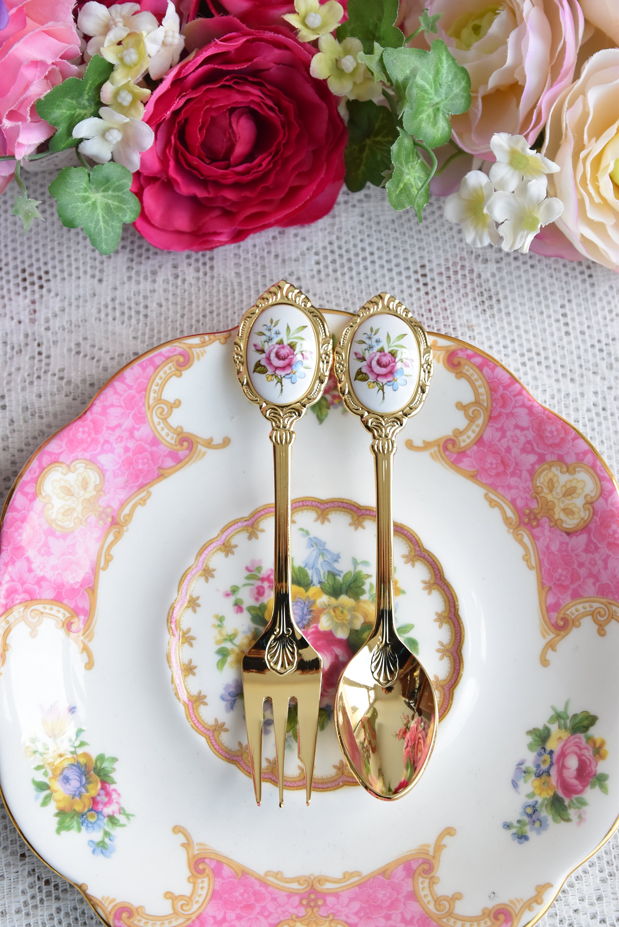 Vintage Inspired Fork and Spoon Set, Teaspoon Set for Tea, Dessert