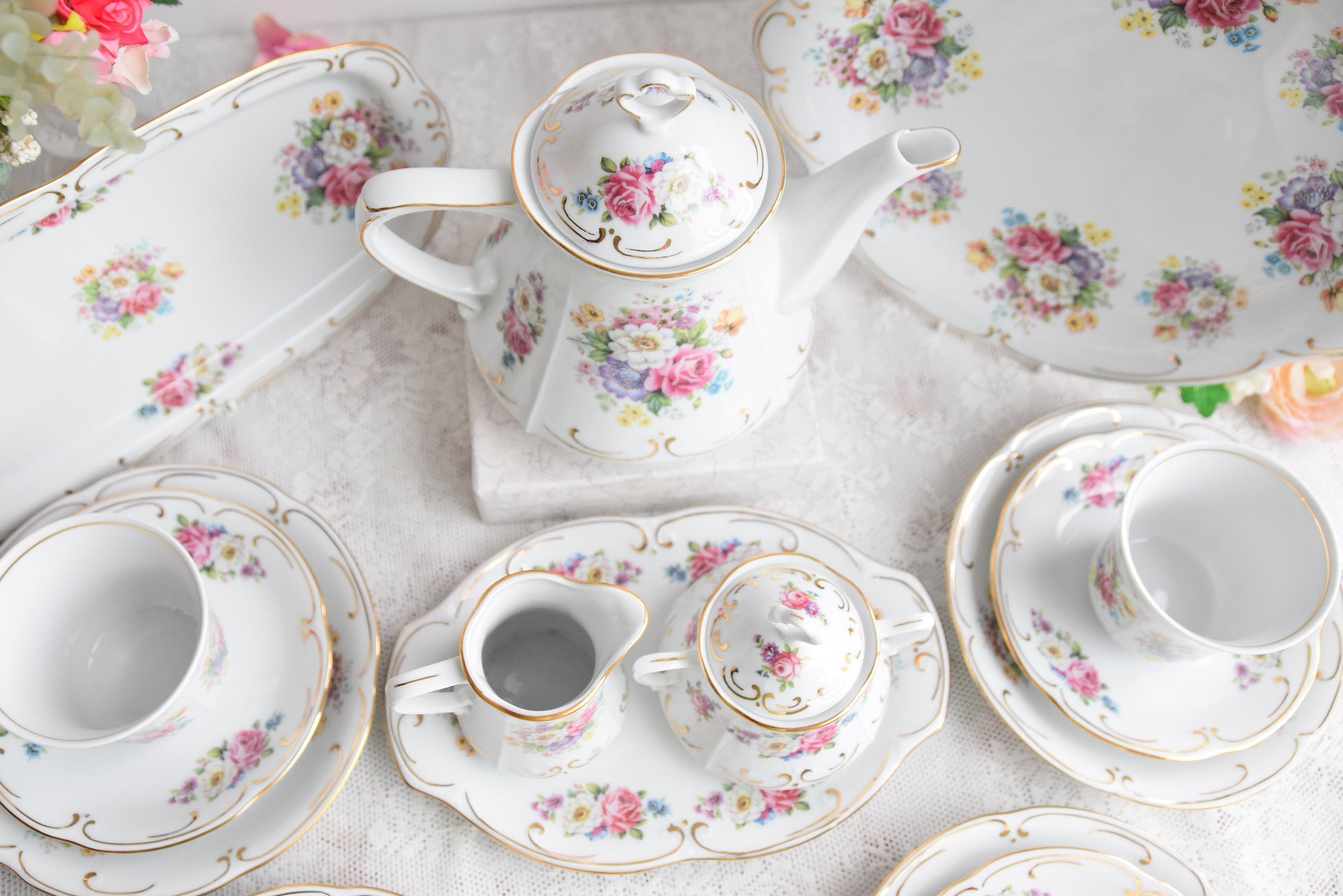 Paolozzi Tea Set Vintage Chodziez Tea Set, Polish Porcelain With Colorful Floral Pattern ...