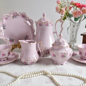 Vintage tea set vintage porcelain Slav porcelain pink tea cup set HCH tea cups rose porcelain vintage tea set vintage teacup saucer