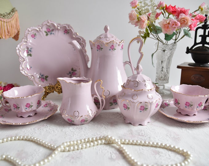 Vintage tea set vintage porcelain Slav porcelain pink tea cup set HCH tea cups rose porcelain vintage tea set vintage teacup saucer