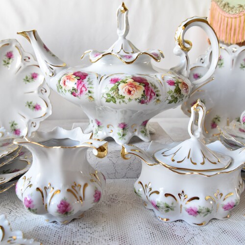 Vintage Tea Set With Roses Porcelain Tea Set With Tea Pot Etsy