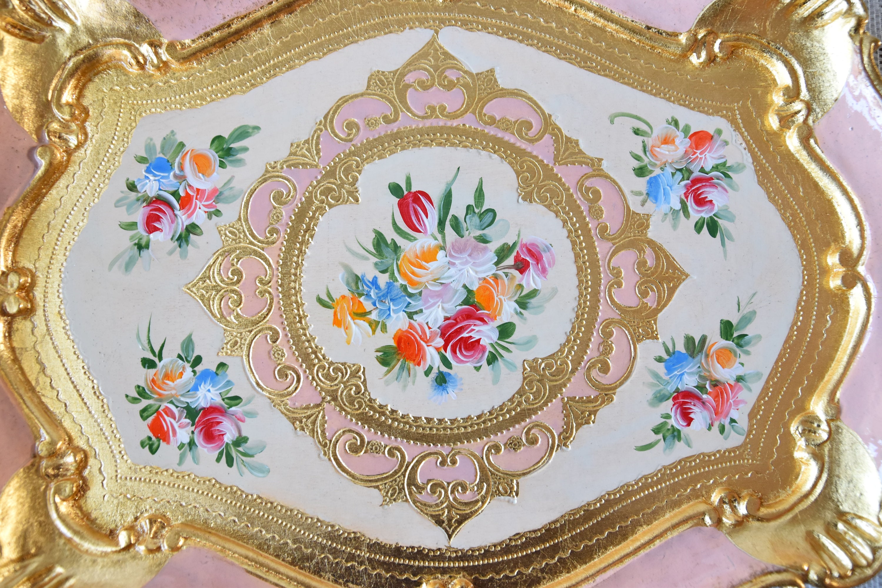 Vintage Pink Tray Vintage Gold Tray Ornate Small Tray for Etsy