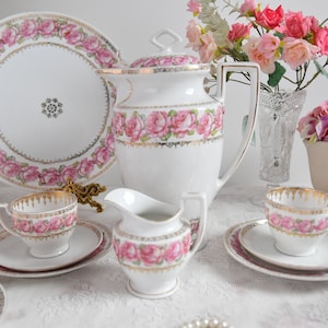 MZ Austria Porcelain Dinner Set, Vintage White China with Gold Rim, Austrian Elegant Tableware, Antique Formal Set