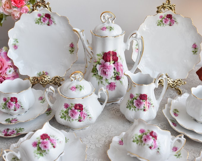 Karolus coffee set with roses for six