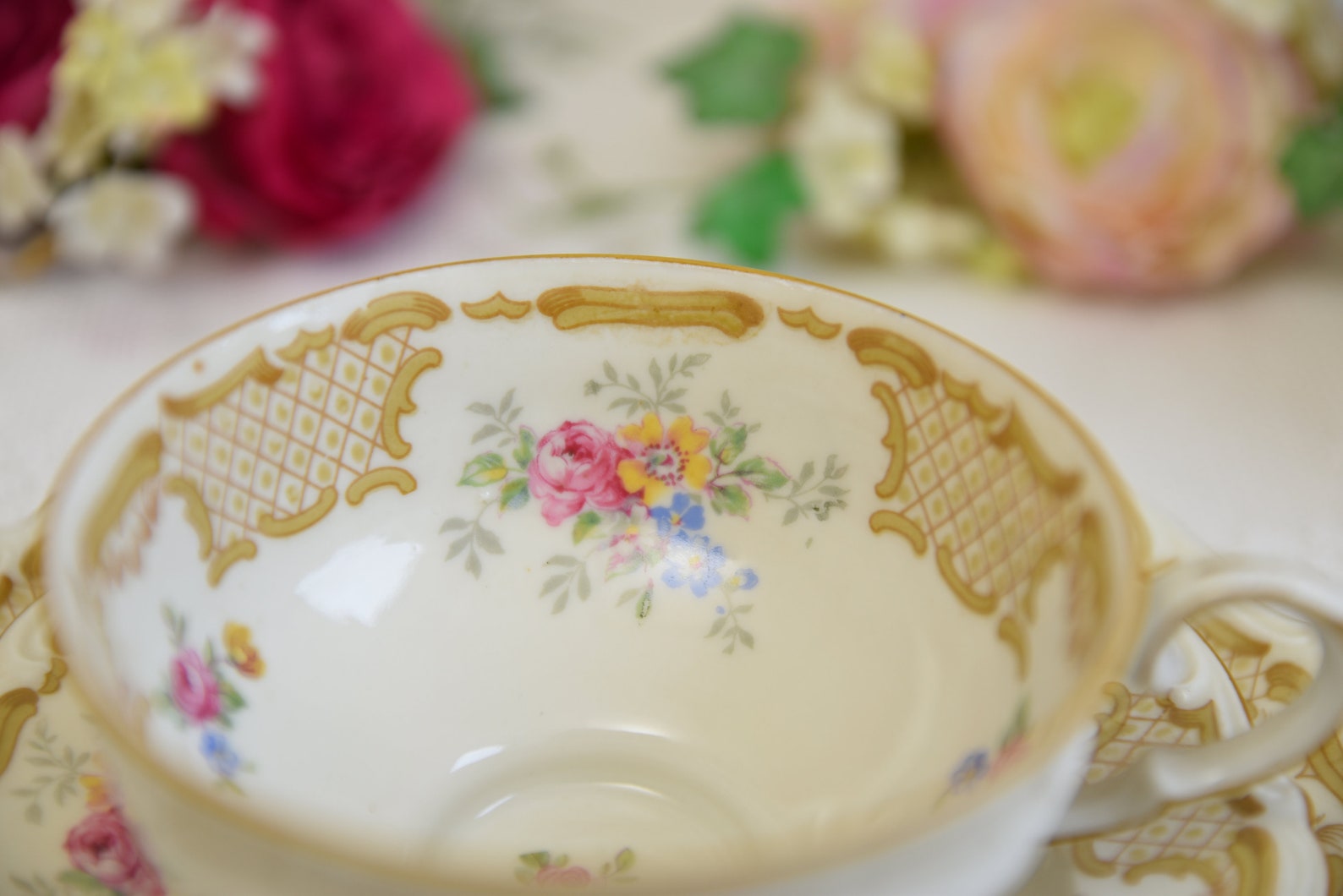 Vintage Teacup Vintage Tea Cup Set Floral Tea Cup Set No Name Etsy