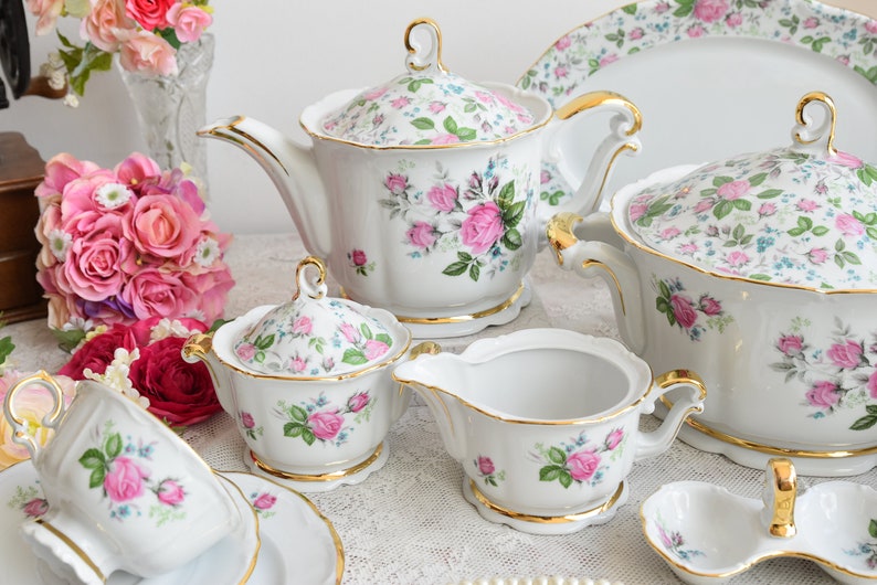 Vintage Dinner Set With Flowers Porcelain Dinner Set With Tea Etsy