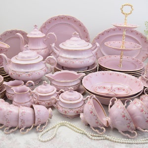 Dinner set pink porcelain by LL with tea and coffee service