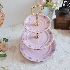 Pink porcelain cake stander with floral decorations by LL image 5