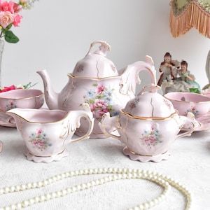 Vintage tea set porcelain tea set by JL vintage tea set for six tea cup set porcelain teacup set pink porcelain teaset coffee