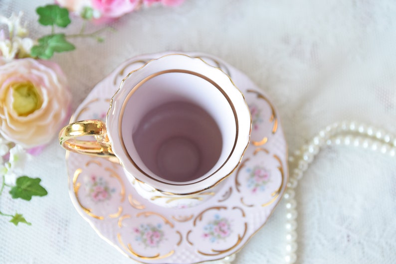 Vintage teacup and saucer pink porcelain by VV image 4