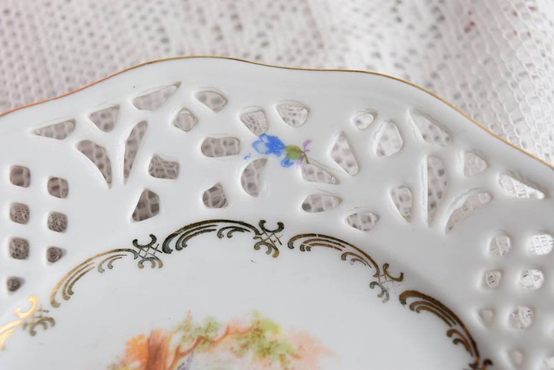 Vintage plate perfored porcelain hand painted plate Schumann Arzberg Bavaria Germany plate german openwork porcelain