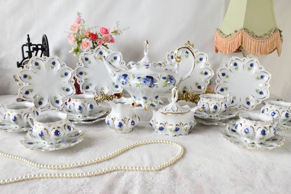 Vintage Tea Set With Roses, Porcelain Tea Set With Tea Pot, Floral