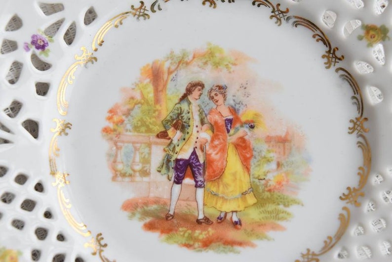 Vintage plate perfored porcelain hand painted plate Schumann Arzberg Bavaria Germany plate german openwork porcelain