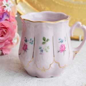 Gifts for her, Pretty mug, Porcelain mug, Gift for woman, Coffee mug, Floral mug, Pink mug with 24k gold, Porcelain mug, Gift mug for her