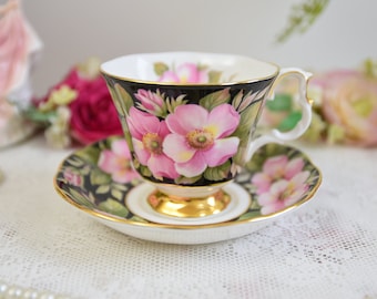 Tazza da tè e piattino Royal Albert, serie Fiori Provinciali, porcellana Bone China Vintage England – Viola