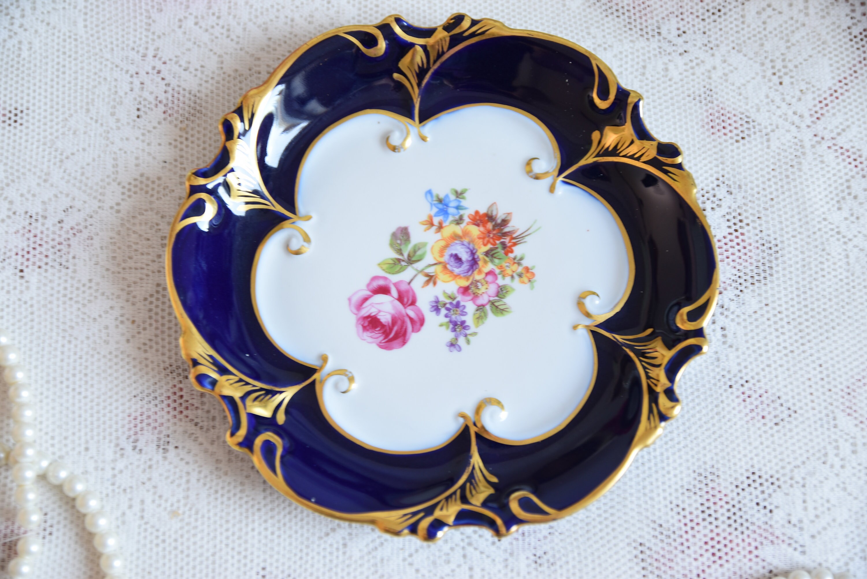 ヴィンテージ プレート コバルト 磁器 深皿 プレート イルメナウ