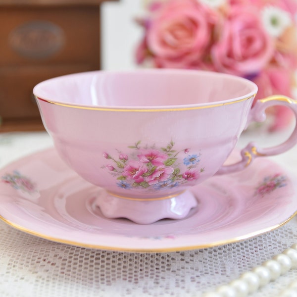 Pink Porcelain Antique Tea Cups and Saucers Gold, Vintage Pink Teacup and Saucer, Pretty Tea Cups and Saucers, Vintage Gift for Tea Lovers