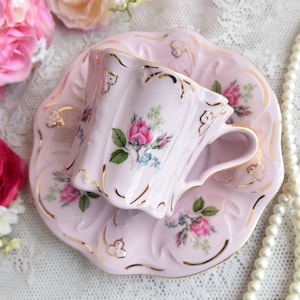 Vintage tea cup set floral porcelain Slav porcelain pink tea cup set HCH tea cups rose porcelain vintage tea set vintage cup and saucer
