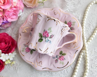 Vintage tea cup set floral porcelain Slav porcelain pink tea cup set HCH tea cups rose porcelain vintage tea set vintage cup and saucer