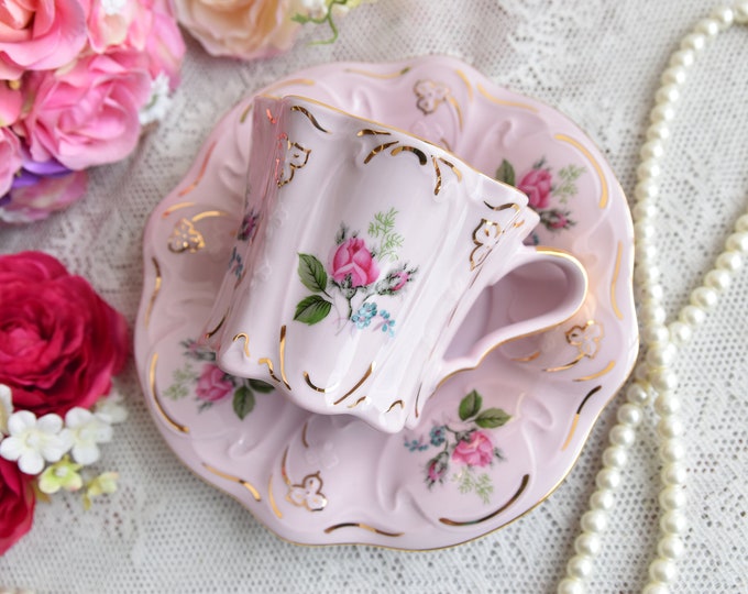 Vintage tea cup set floral porcelain Slav porcelain pink tea cup set no stamp tea cups rose porcelain vintage tea set vintage cup and saucer