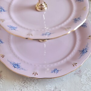 Pink porcelain cake stander with floral decorations by LL image 4